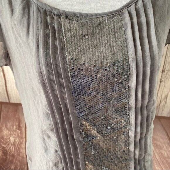 Studio Y Blouse Top Womens Large Gray Pleated Sequin Chiffon Office Capsule - Picture 8 of 13
